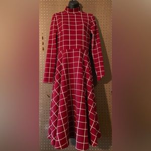 Red A-line Dress with White Grid and turtleneck from Shein